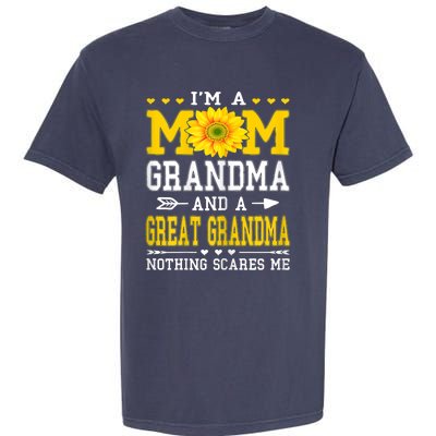 Womens I'm A Mom Grandma Great Grandma Mother's Day Sunflower Women Garment-Dyed Heavyweight T-Shirt