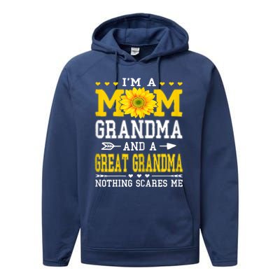 Womens I'm A Mom Grandma Great Grandma Mother's Day Sunflower Women Performance Fleece Hoodie