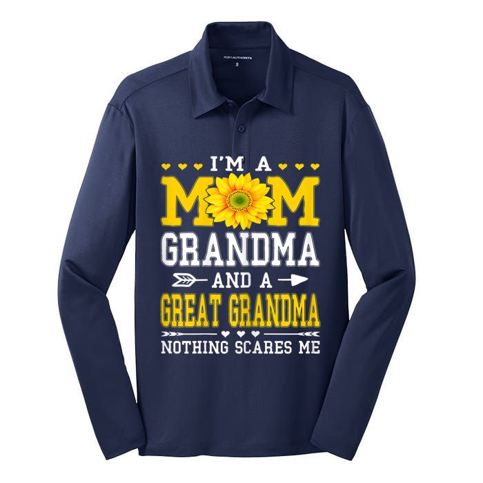 Womens I'm A Mom Grandma Great Grandma Mother's Day Sunflower Women Silk Touch Performance Long Sleeve Polo