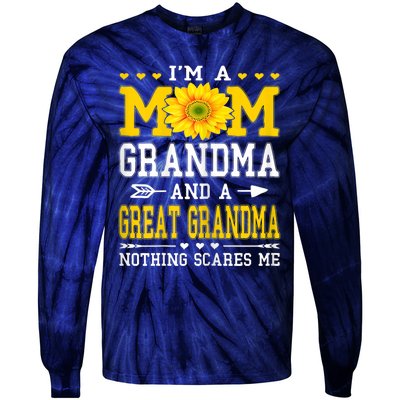 Womens I'm A Mom Grandma Great Grandma Mother's Day Sunflower Women Tie-Dye Long Sleeve Shirt