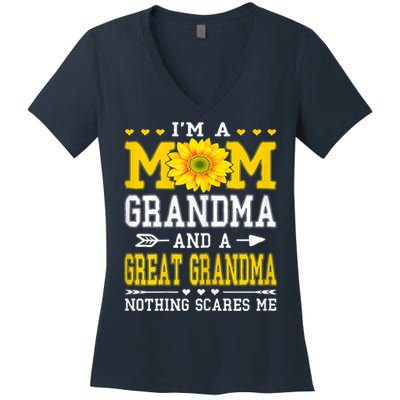 Womens I'm A Mom Grandma Great Grandma Mother's Day Sunflower Women Women's V-Neck T-Shirt