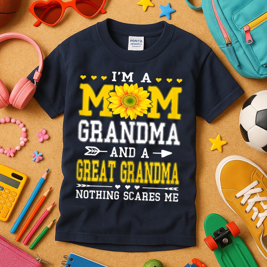 Womens I'm A Mom Grandma Great Grandma Mother's Day Sunflower Women Kids T-Shirt