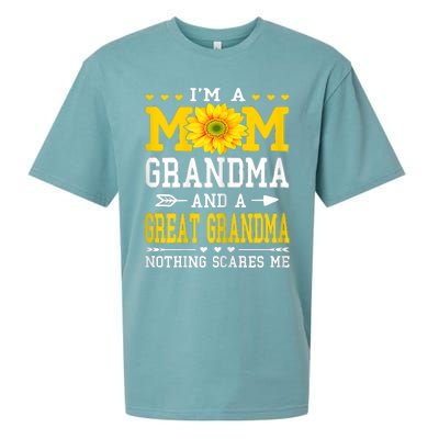 Womens I'm A Mom Grandma Great Grandma Mother's Day Sunflower Women Sueded Cloud Jersey T-Shirt