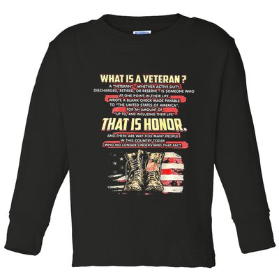 What Is A Veteran That Is Honor Toddler Long Sleeve Shirt