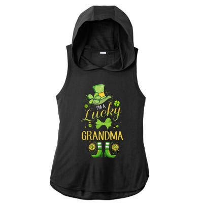 Womens I'm A Lucky Grandma St Patty's Day Gift For Grandmother Ladies PosiCharge Tri-Blend Wicking Draft Hoodie Tank