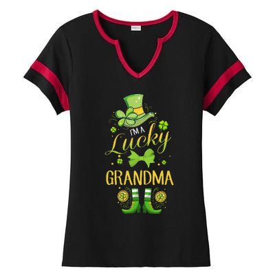 Womens I'm A Lucky Grandma St Patty's Day Gift For Grandmother Ladies Halftime Notch Neck Tee