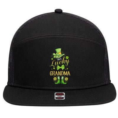 Womens I'm A Lucky Grandma St Patty's Day Gift For Grandmother 7 Panel Mesh Trucker Snapback Hat