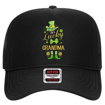 Womens I'm A Lucky Grandma St Patty's Day Gift For Grandmother High Crown Mesh Back Trucker Hat