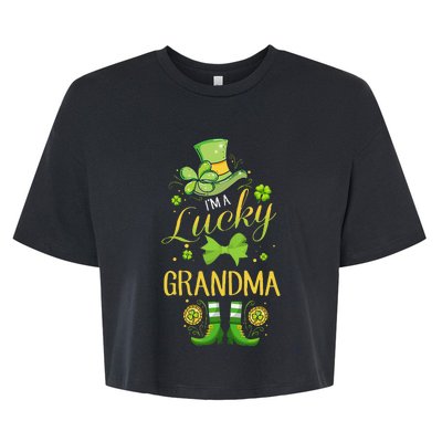 Womens I'm A Lucky Grandma St Patty's Day Gift For Grandmother Bella+Canvas Jersey Crop Tee