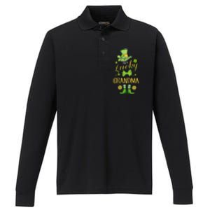 Womens I'm A Lucky Grandma St Patty's Day Gift For Grandmother Performance Long Sleeve Polo