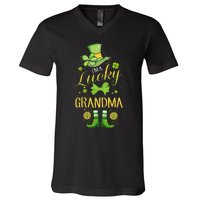 Womens I'm A Lucky Grandma St Patty's Day Gift For Grandmother V-Neck T-Shirt