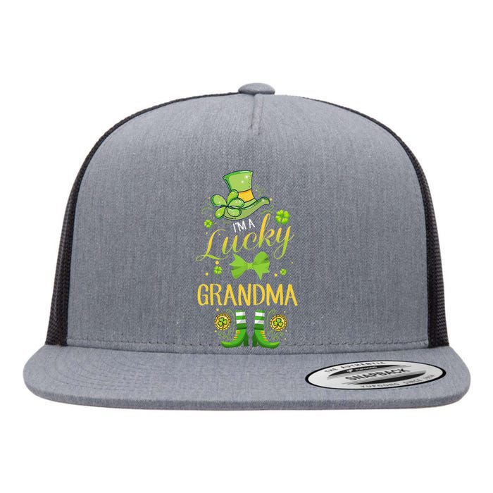 Womens I'm A Lucky Grandma St Patty's Day Gift For Grandmother Flat Bill Trucker Hat