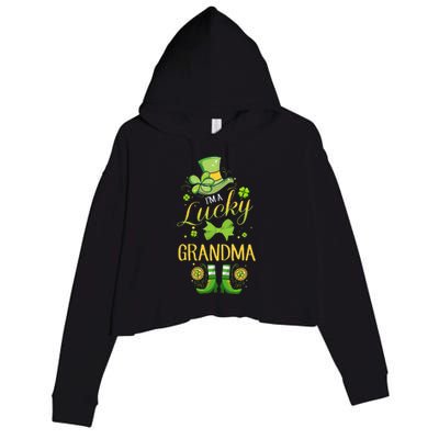 Womens I'm A Lucky Grandma St Patty's Day Gift For Grandmother Crop Fleece Hoodie