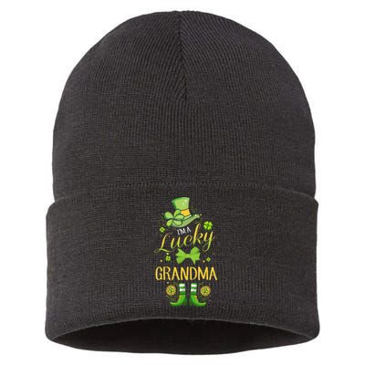 Womens I'm A Lucky Grandma St Patty's Day Gift For Grandmother Sustainable Knit Beanie