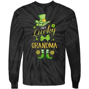 Womens I'm A Lucky Grandma St Patty's Day Gift For Grandmother Tie-Dye Long Sleeve Shirt