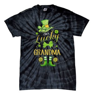 Womens I'm A Lucky Grandma St Patty's Day Gift For Grandmother Tie-Dye T-Shirt