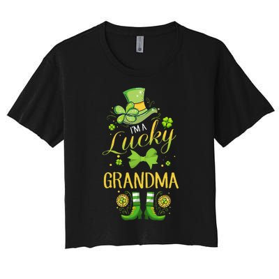 Womens I'm A Lucky Grandma St Patty's Day Gift For Grandmother Women's Crop Top Tee