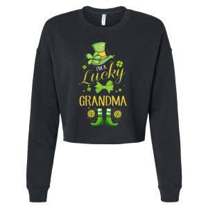 Womens I'm A Lucky Grandma St Patty's Day Gift For Grandmother Cropped Pullover Crew