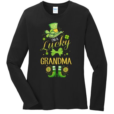 Womens I'm A Lucky Grandma St Patty's Day Gift For Grandmother Ladies Long Sleeve Shirt