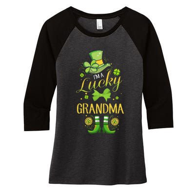 Womens I'm A Lucky Grandma St Patty's Day Gift For Grandmother Women's Tri-Blend 3/4-Sleeve Raglan Shirt