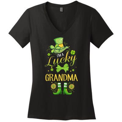 Womens I'm A Lucky Grandma St Patty's Day Gift For Grandmother Women's V-Neck T-Shirt