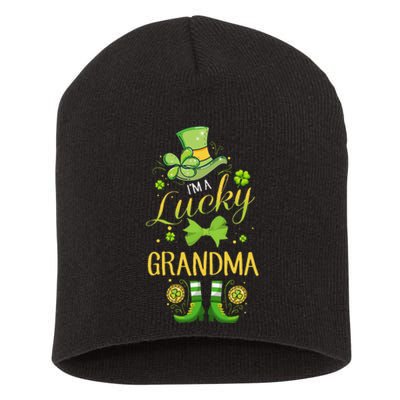 Womens I'm A Lucky Grandma St Patty's Day Gift For Grandmother Short Acrylic Beanie