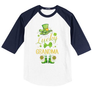 Womens I'm A Lucky Grandma St Patty's Day Gift For Grandmother Baseball Sleeve Shirt