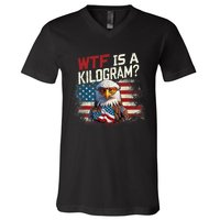 Wtf Is A Kilogram Funny 4th Of July Patriotic Eagle Usa Flag V-Neck T-Shirt