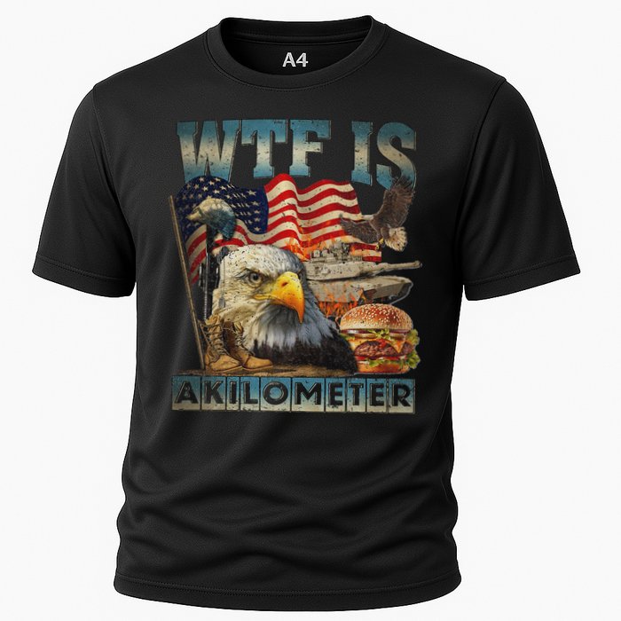 Wtf Is A Kilometer Eagle Badge American Burger 4th Of July Performance Shirt