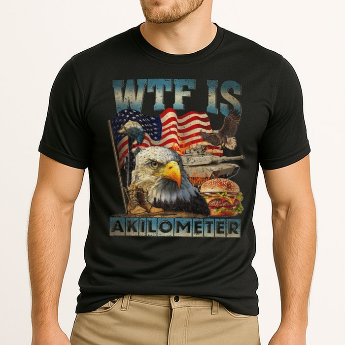 Wtf Is A Kilometer Eagle Badge American Burger 4th Of July Performance Shirt