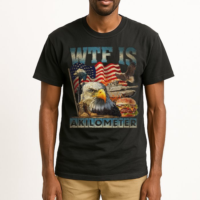 Wtf Is A Kilometer Eagle Badge American Burger 4th Of July Tall T-Shirt