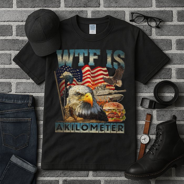 Wtf Is A Kilometer Eagle Badge American Burger 4th Of July Tall T-Shirt