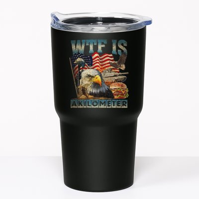 Wtf Is A Kilometer Eagle Badge American Burger 4th Of July Tumbler