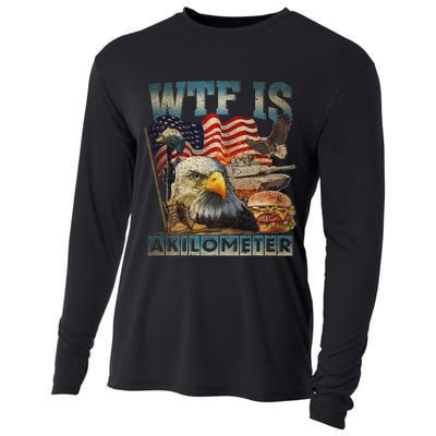 Wtf Is A Kilometer Eagle Badge American Burger 4th Of July Cooling Performance Long Sleeve Crew