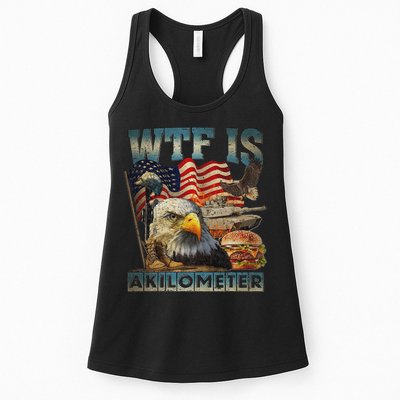 Wtf Is A Kilometer Eagle Badge American Burger 4th Of July Womens Tank Top