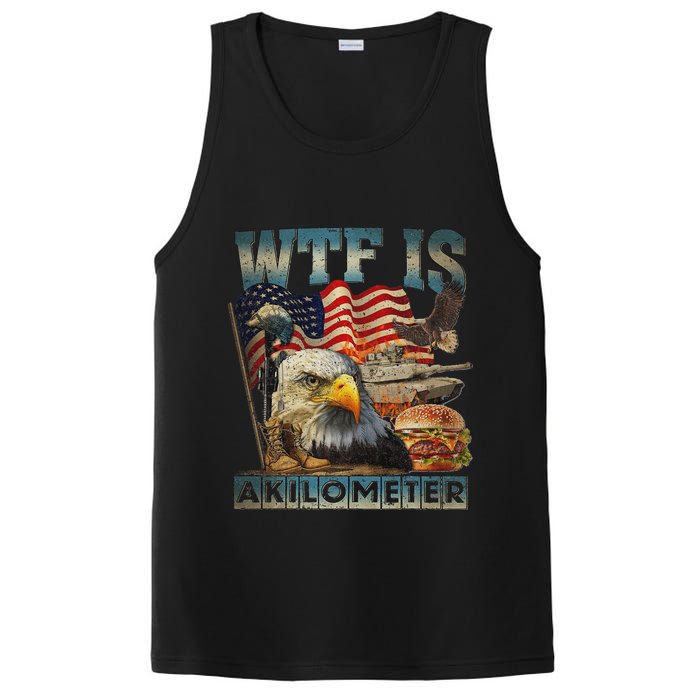 Wtf Is A Kilometer Eagle Badge American Burger 4th Of July PosiCharge Competitor Tank