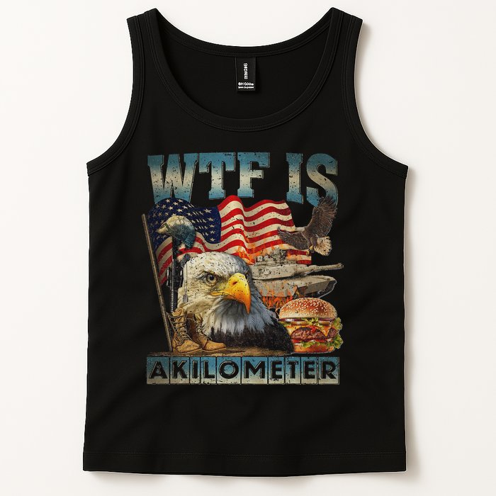 Wtf Is A Kilometer Eagle Badge American Burger 4th Of July Tank Top