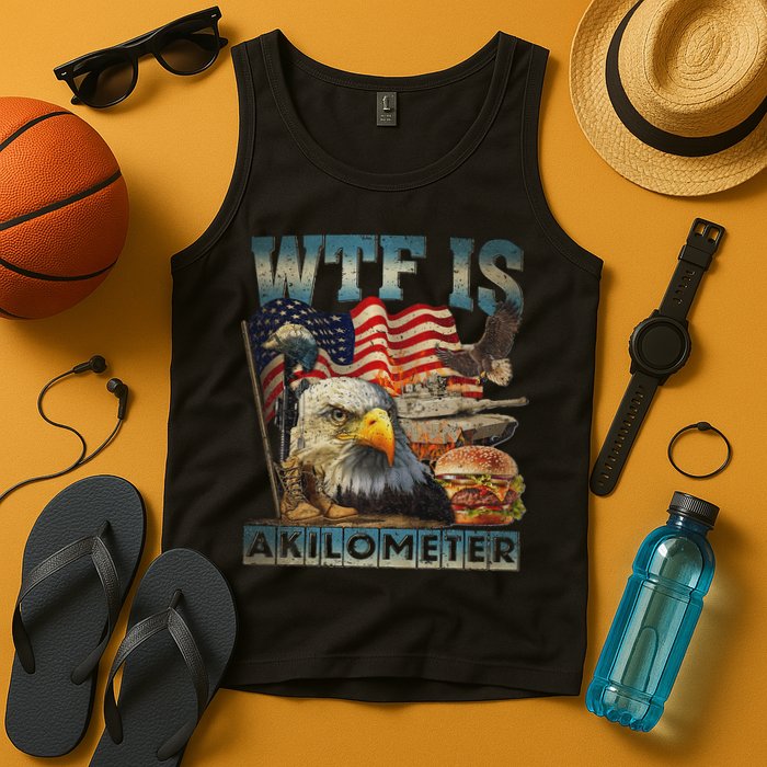 Wtf Is A Kilometer Eagle Badge American Burger 4th Of July Tank Top