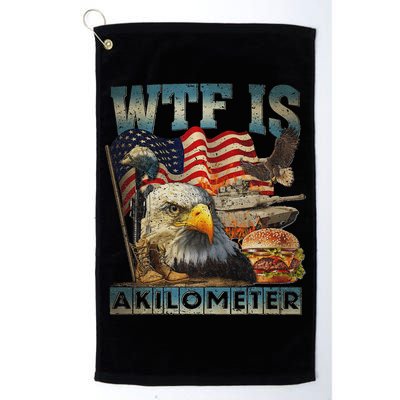 Wtf Is A Kilometer Eagle Badge American Burger 4th Of July Golf Towel
