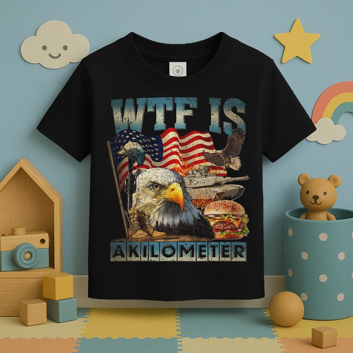 Wtf Is A Kilometer Eagle Badge American Burger 4th Of July Toddler T-Shirt