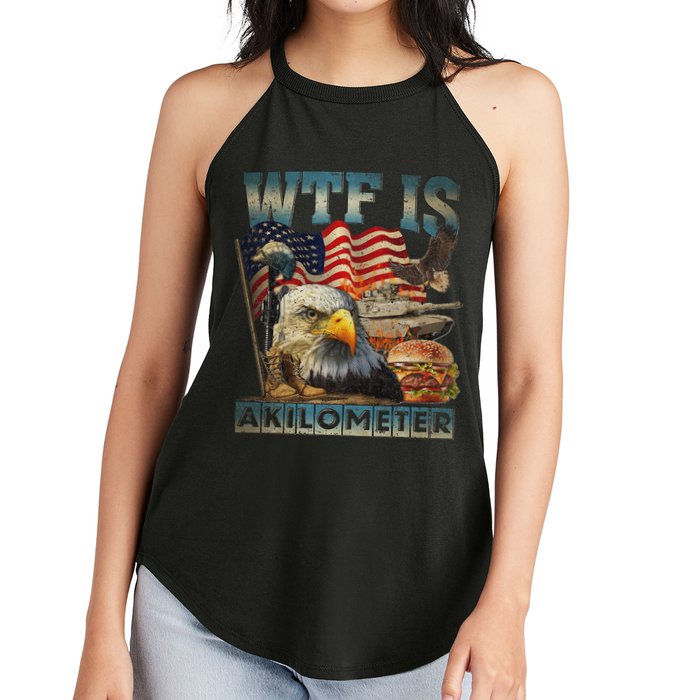 Wtf Is A Kilometer Eagle Badge American Burger 4th Of July Women's Perfect Tri Rocker Tank