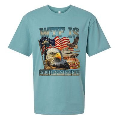 Wtf Is A Kilometer Eagle Badge American Burger 4th Of July Sueded Cloud Jersey T-Shirt