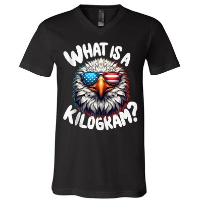 Wtf Is A Kilogram? Funny 4th Of July Patriotic Eagle Usa V-Neck T-Shirt