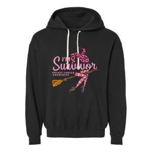 Witch Im A Survivor Halloween Breast Cancer Awareness Garment-Dyed Fleece Hoodie