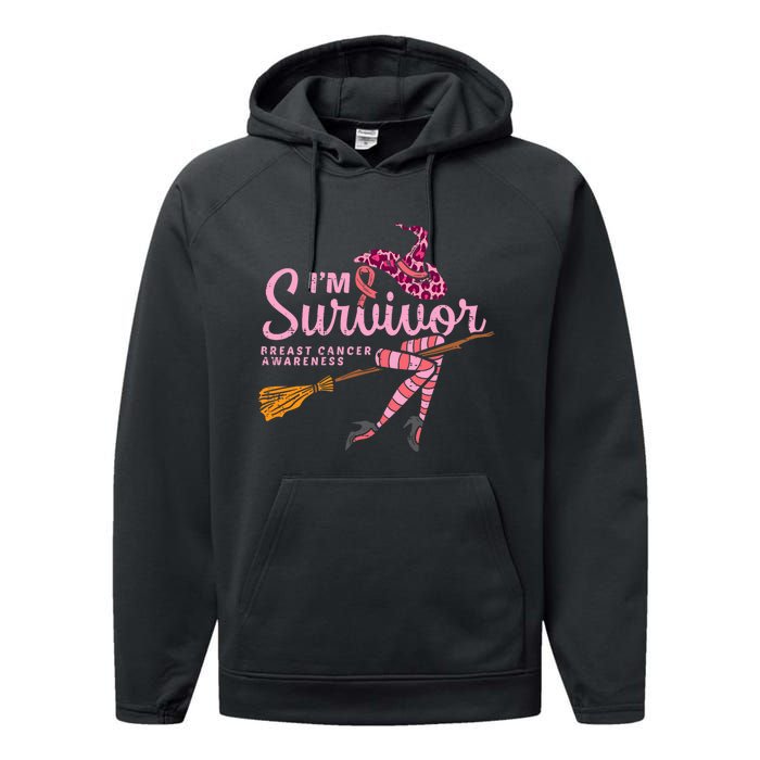 Witch Im A Survivor Halloween Breast Cancer Awareness Performance Fleece Hoodie