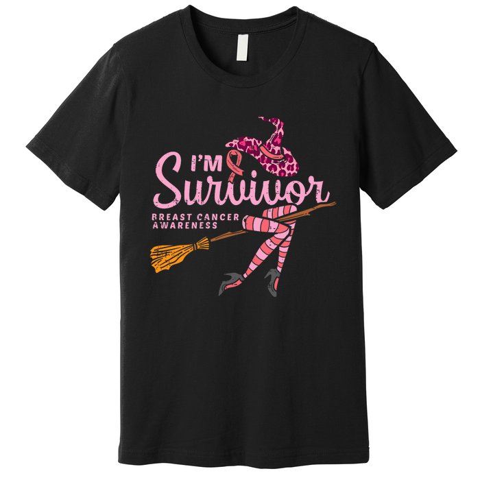 Witch Im A Survivor Halloween Breast Cancer Awareness Premium T-Shirt