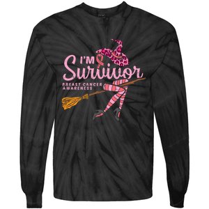 Witch Im A Survivor Halloween Breast Cancer Awareness Tie-Dye Long Sleeve Shirt