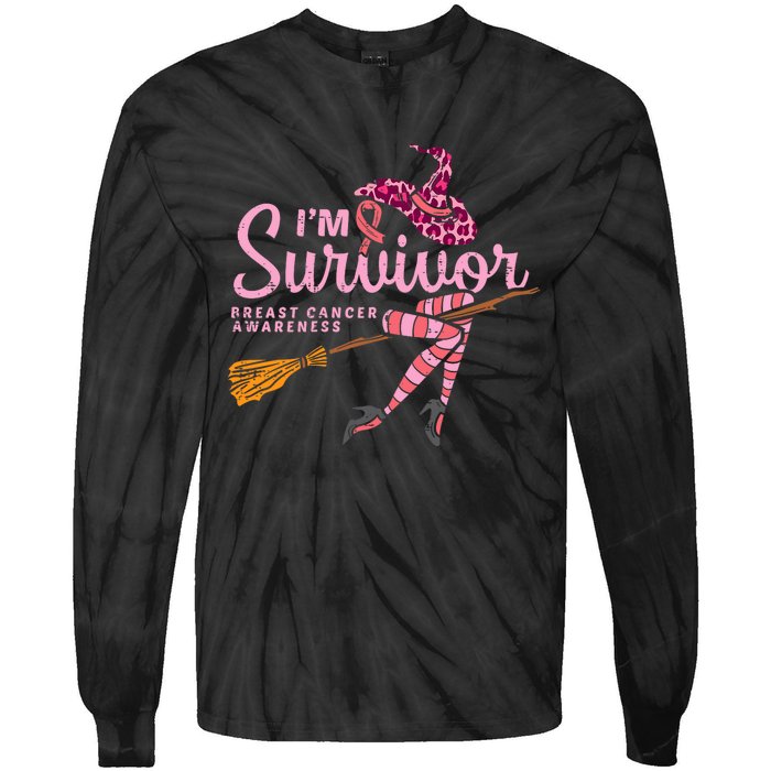 Witch Im A Survivor Halloween Breast Cancer Awareness Tie-Dye Long Sleeve Shirt