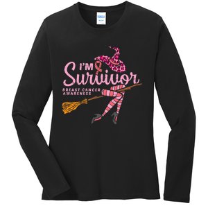 Witch Im A Survivor Halloween Breast Cancer Awareness Ladies Long Sleeve Shirt