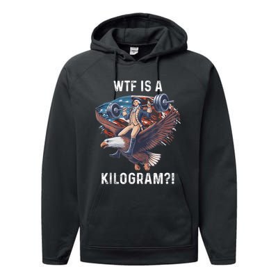 Wtf Is A Kilogram Funny 4th Of July Patriotic Eagle Usa Performance Fleece Hoodie